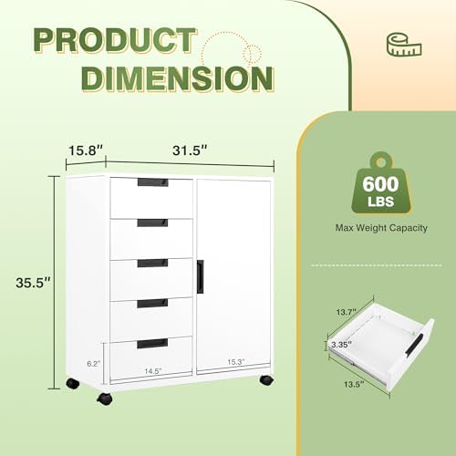 5-Drawer Metal Storage Cabinet with Wheels, Craft Storage Drawers - Image 3