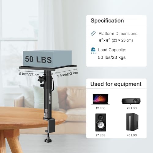 Vondynote Set of 2 Studio Monitor Stands Desktop Speaker Stands Height Adjustable 12" to 18" Speaker Stands with Desk Clamp - Image 6