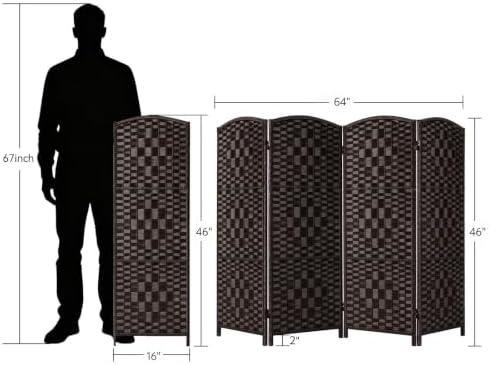 HALLYBEE Short Room Divider Folding Privacy Screens,4 Panel Dark Mocha - Image 2