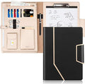 Toplive Conference Folder - Executive Business Padfolio with Letter/A4 Size Clipboard, Document Sleeve & Card Holders - Black by Toplive