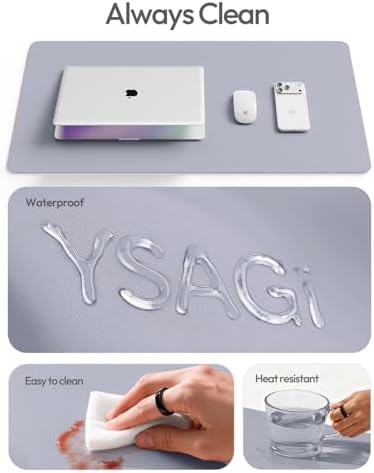 YSAGi Leather Desk Pad Protector, Office Desk Mat, Large Mouse Pad, Non-Slip PU Leather Desk Blotter, Laptop Desk Pad, Waterproof Desk Writing Pad for Office and Home (Soft Lavender,47.2" x 23.6") - Image 3
