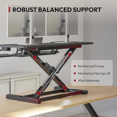 SANODESK 40" Desk Converter, Height Adjustable Sit to Stand Riser, Dual Monitor and Laptop Workstation with Wide Keyboard Tray, Modern Minimalist Design, Black - Image 3