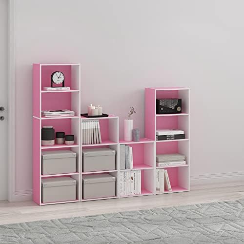 Furinno LUDER 3-Tier Book Shelf, Open Shelves Bookshelf, Pink/White - Image 2