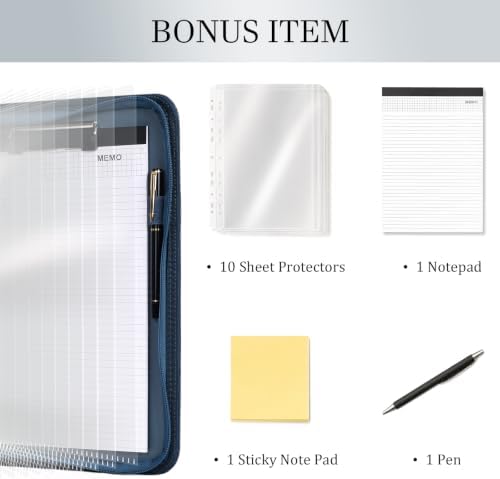 Leathario Portfolio Binder, Padfolio Organizer, 3 Ring Binder with Zipper - Image 6