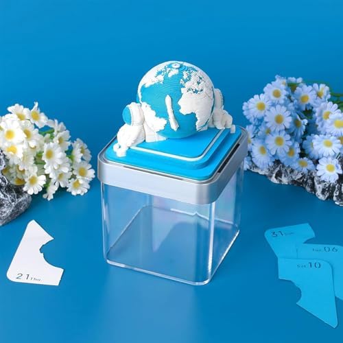 3D Calendar 2027, Desk Time Piece Calendar 2027,Tear-Away 3D Paper Art Notepad w LED Lights,Creative 3D Memo Artsy Pad Calendars, DIY Paper Carving Gift (Blue Earth) - Image 3