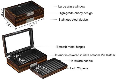 Pen Display Case - Ebony Wood Storage Box with Glass Window, Holds 20 Fountain Pens, Luxury Pen Organizer for Collectors - Image 7