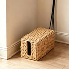 Cable Management Box, Small Cord Organizer Box for Power Strip | Handwoven Water Hyacinth Storage Basket with Metal Frame, Decorative Cable Organizer for Desk, Office, Living Room & Bedroom - Image 5