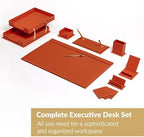 MOOGCO 12-Piece Leather Desk Set — Desk Pad 23.2" x 15.4", Double Document Tray, Pen Holder — Desk Organizer Set for Home Office & Executive Desk Accessories - Image 2