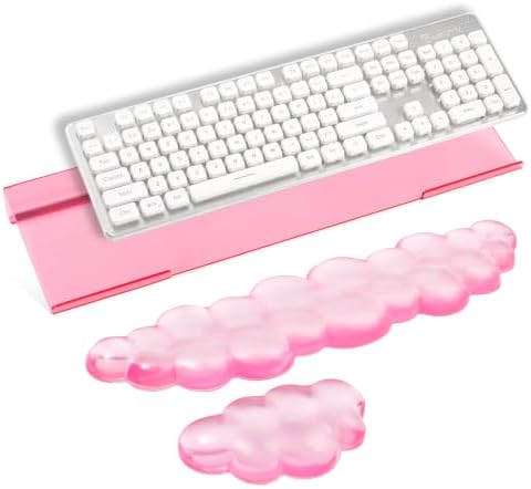 Pink Acrylic Ergonomic Keyboard Stand with Silicone Wrist Rest by Rskinieei