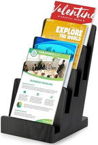 4 Tier Wood Brochure Display Stand 6 x 9 inch Black Brochure Holder Pamphlet Display Stand for 5.5 x 8.5 inch 5 x 7 inch Booklets Menus Postcard Holder Multi Purpose Organizer by Unknown