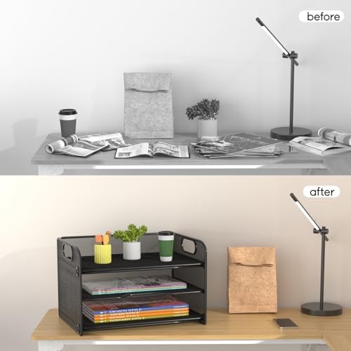 samstar 2 Pack 3 Tier Letter Tray Paper Organizer with Handle, Mesh Desk Organizer Paper Sorter File Rack Shelves, Black - Image 5