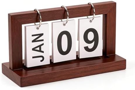 Wooden Perpetual Flip Calendar—Natural Wood Surface—Space Saving Vertical Flipper—Reusable Wooden Date Tracker for Office Desk Bedroom Nightstand or Shelf - Image 2