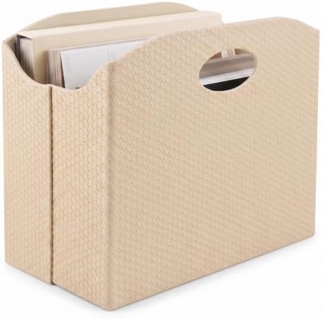 BLU MONACO Magazine Holder - Woven Leather Magazine Basket with Handles - Stylish Rack for Floor or Table - Perfect for Coffee Table, Side Table, Living Room, Reception Desk, or Bathroom (Pebble) by Blu_Monaco