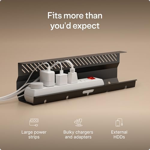 Desktronic Cable Duct Desk Black Set of 2 - Stainless Steel Cable Management Desk Cable Duct with 5 Cable Cut-Outs - Easy to Install Cable Organiser - Cable Holder - Image 3