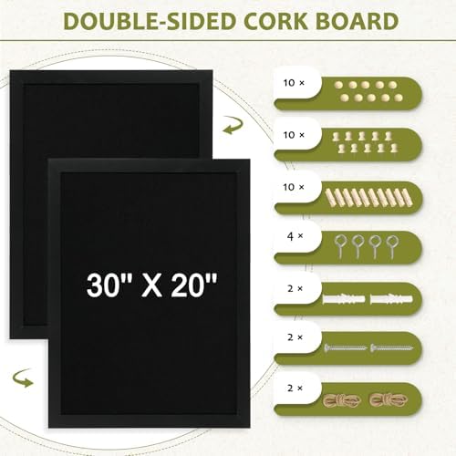 Double-Sided Wood Framed Cork Board with Linen, 30" x 20"（Black） - Image 4