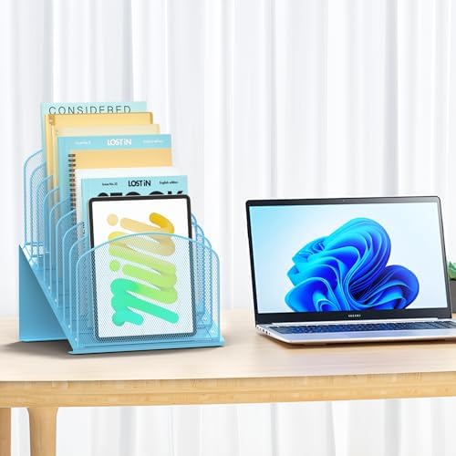 Sinboun Inclined Desk File Organizer Folder Holder with 8-Section, Blue - Image 2