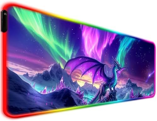 RGB Dragon Under Aurora Sky Gaming Desk Mat & Mouse Pad, XL by JIANG100
