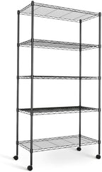 HealSmart Heavy Duty 5-Shelf Storage Shelving Unit, 1250lbs Loading Capacity, 29.92" D x 13.98" W x 62.99" H Adjustable Steel Organizer Wire Rack, Black by HealSmart