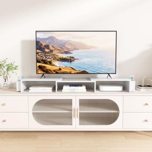 AUPSEN Dual Monitor Stand Riser with 2 Pen Holders, Desk Organizer, White - Image 3