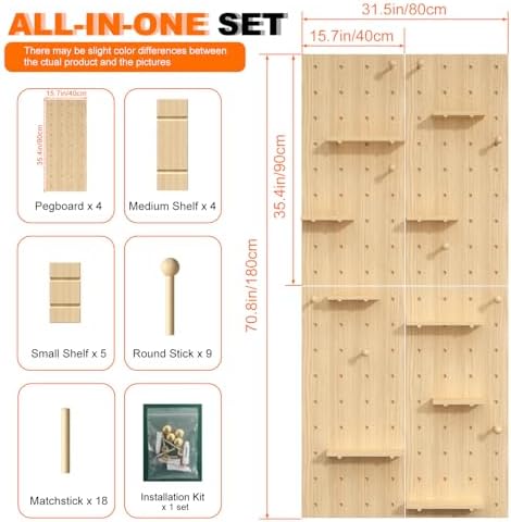 AMSXNOO Large Wood Pegboard Wall Organizer Kits, 31.5X70.9IN/80X180CM - Image 2
