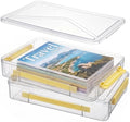 Clear Document Box, Deep A4 Paper Storage Organizer with Snap Latches, Stackable File Case for Certificates Photos Letter Size, Magazine Protector, 14.37" x 9.44" x 2.75" (2 Pack), Yellow by Cosics