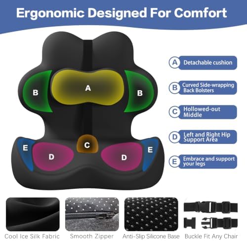 2-in-1 Memory Foam Seat Cushion with Lumbar Support, Office Chair, Black - Image 4