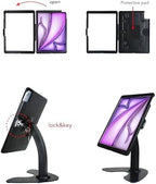 Desktop Anti-Theft Kiosk Stand Security POS Stand with Locking Enclosure for 13'' iPad Air (M2) 2024,Excluding 13'' iPad Pro (M4) 2024,360° Swivel(Black) - Image 4
