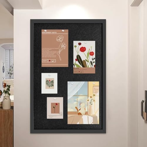 31.5"x48" Black Framed Black Linen Bulletin Board, Pin Board - Image 2