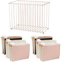 Y YOMA 1 Pack Rose Gold Desktop Hanging File Organizer | 12 Pack Rose Gold Pocket Hanging File Folders with Tabs & Insert | Letter Size Metal File Kit for Desk Home Office, I Shaped by YYOMA