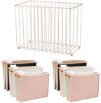 Y YOMA 1 Pack Rose Gold Desktop Hanging File Organizer | 12 Pack Rose Gold Pocket Hanging File Folders with Tabs & Insert | Letter Size Metal File Kit for Desk Home Office, I Shaped by YYOMA