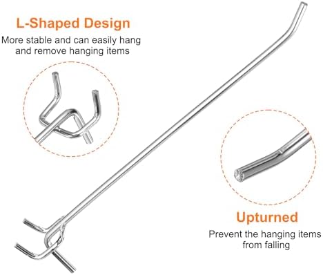 HARFINGTON 50pcs Pegboard Shelving Hooks 8" Stainless Steel Peg Board Display Hook Hanging Holders Wall Mount Organize Tools for Workbench Garage Kitchen Store, Silver - Image 4
