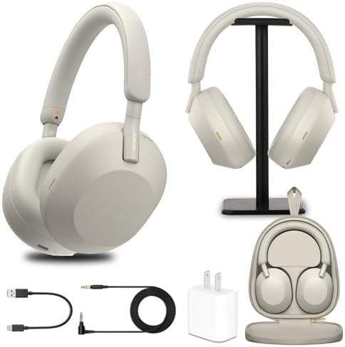 Sony WH-1000XM5 Wireless Noise Canceling Headphones with (Silver) Bundle by Unknown