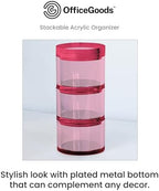 OfficeGoods 3-Tier Stackable Acrylic Holder, Pink with Silver Metal Base - Image 2