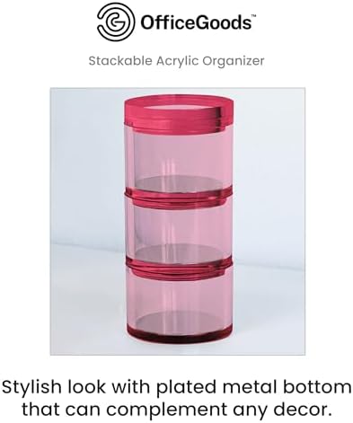 OfficeGoods 3-Tier Stackable Acrylic Holder, Pink with Silver Metal Base - Image 2