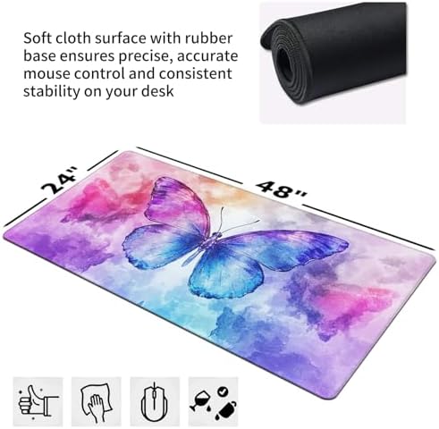 Butterfly Desk Mat 48"x24" - Aesthetic Watercolor Extended Mouse Pad - Image 5