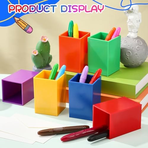 Sherr 12 Pack Pencil Cups Crayon Holders Rainbow Acrylic Organizer, Bright - Image 4
