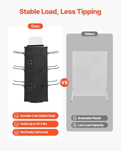 VEVOR Rotating Pegboard Display Stand, 7.4 x 7.4 x 17 in 4-Sided Spinning Peg Board Display with 24 Hooks, Thickened Cold-Rolled Steel Craft Rack Organizer for Grocery Retail Store Jewelry Shop, Black - Image 3