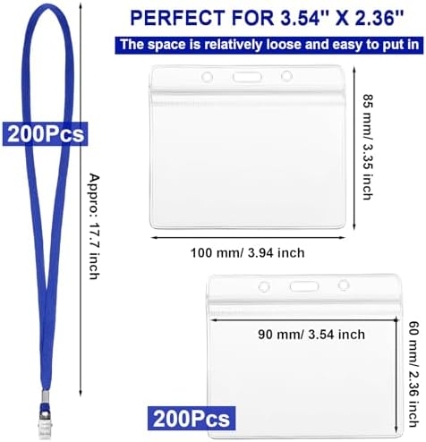 Marspark 4"x3" Name Badge Holder with Lanyard Bulk, Blue, 200 Sets - Image 2