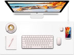 Desk Mat with Wireless Charging, White Mouse Pad with Wireless Charger, Desk Pad Matt for Desktop, Mousepad Gaming Large Mouse Pad, Leather Compute for Keyboard and Mouse, 32" x 16" by HopeLum