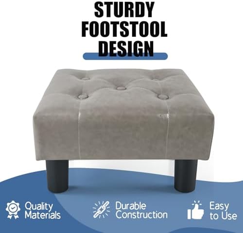 BRIAN & DANY Small Foot Stool, Leather Foot Stools with Legs, Stable Small Footstool for Living Room, Charcoal Gray - Image 4