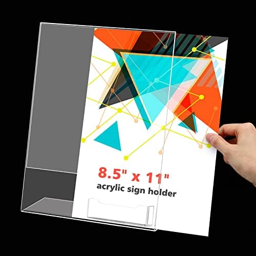 Remerry 12 Pcs Acrylic Sign Holder with Business Card Holder Slanted Paper Stand Clear Brochure Display Stand Heavy Duty Plastic Signs for Office Table Advertisement Flyer (8.5 x 11 Inch) - Image 5