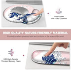 Gaming Mouse Pad, Large Desk Mat, Cute Desk Pad Protector, Pink Cherry Blossoms XXL Mousepad + Keyboard Wrist Rest+Mouse Wrist Rest+Coaster Set with Ergonomic Desk Pad, Japanese Wave of Kanagawa - Image 3