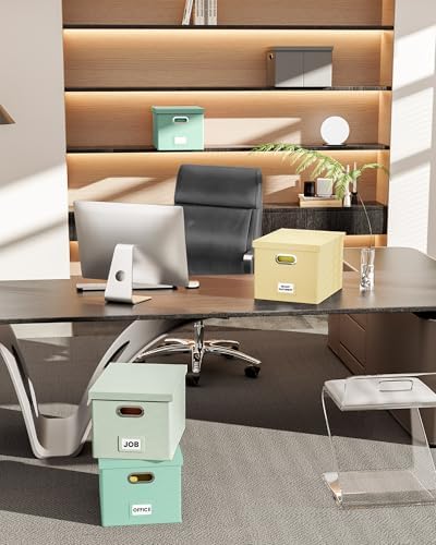 Oterri 2 Pack File Storage Organizer Box, Portable Document Box with Lid,Fit for Letter/Legal File Folder Storage,Cream-yellow(Leather) - Image 6