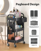 ALVOROG 3 Tier Metal Rolling Utility Cart with Pegboards,Baskets,Hooks - Image 3