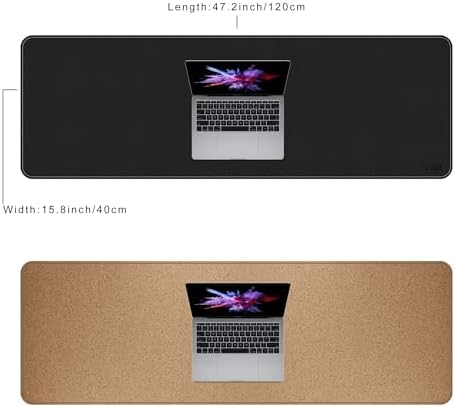 Vyaaa Cork & Leather Desk Mat, 47" x 16" Double-Sided Desk Pad, Black - Image 2