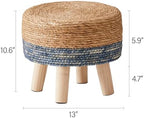 Cpintltr Foot Stool Natural Seagrass Hand Weave Poufs Round Ottoman for Couch Desk Soft Step Stool Padded Foot Rest with Non-Skid Pine Legs for Hallway Office Lounge Natural/Blue - Image 3