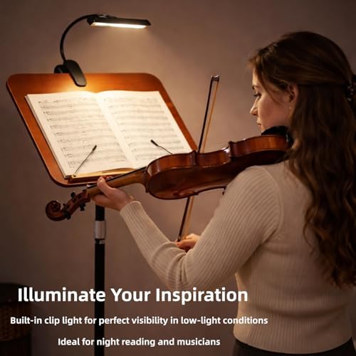 2 in 1 Multiplel-Use Music Stand with Light, Book Holder for Reading, Height Adjustable 18''-55'' Bible Shtender, Portable Podium Stand, Wood Table Stand for Laptop, Classroom, Church, Speech - Image 6