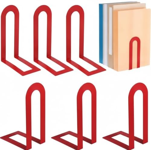 Chunful 8 Pcs Red Metal BookEnds Shelves, 7.5 x 5.75 x 3.5 in by Chunful
