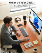 Aothia Faux Leather Desk Mat - Non-Slip PU Leather Desk Blotter, Waterproof Writing Surface, Large Desk Pad for Office & Home (Hermes Orange, 55" x 24") - Image 3