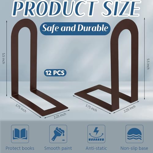 Chunful 12 Pcs Bronze Metal BookEnds Shelves, 5.5 x 3.75 x 2.25 in - Image 2